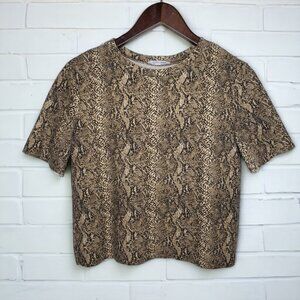 Zara Trafaluc Women’s Snakeskin Python Raw Hem Crew Neck Crop Top Sz M